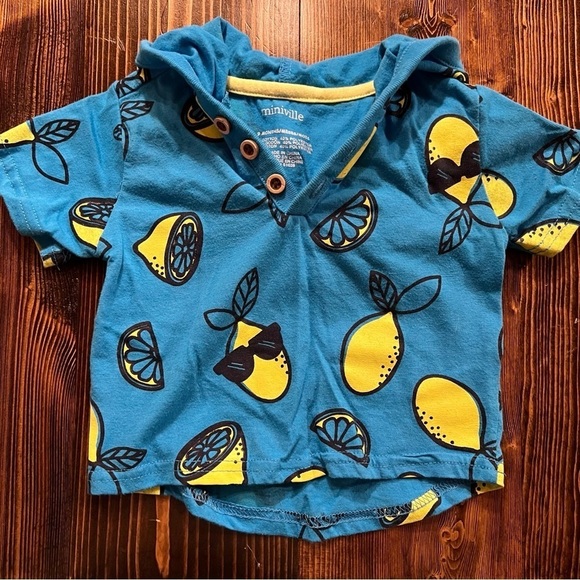 Miniville Baby Boys Blue Hooded Lemon Shirt - Picture 1 of 4